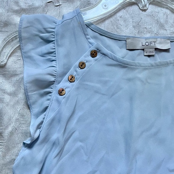 LOFT Sky Blue Sheer Flutter Sleeve Blouse - Picture 2 of 6